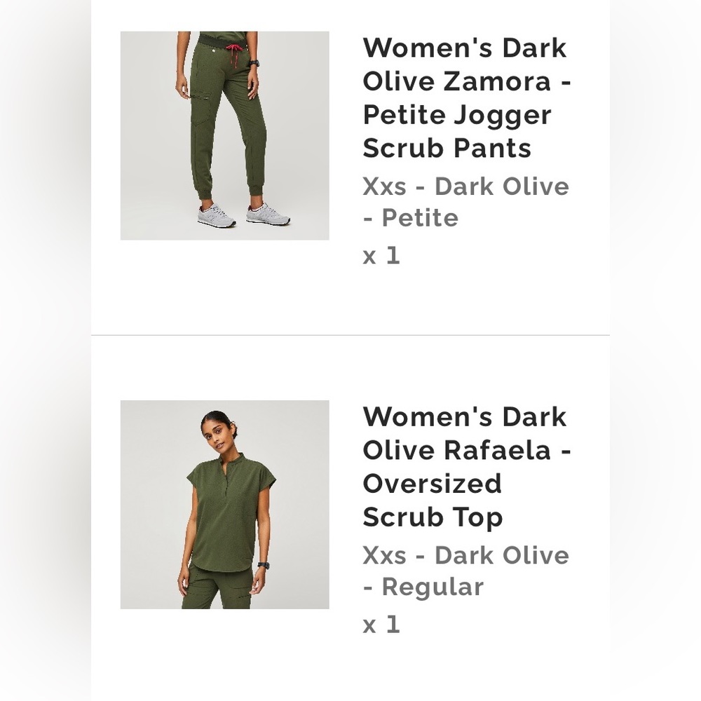 Figs Scrub Set in Dark Olive// petite XXS pants// XXS top
